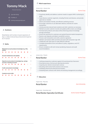 Retail Banker Resume Sample and Template