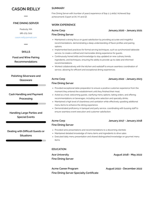 Fine Dining Server Resume Sample and Template