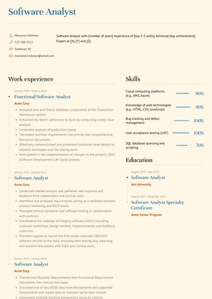 Software Analyst Resume Sample and Template