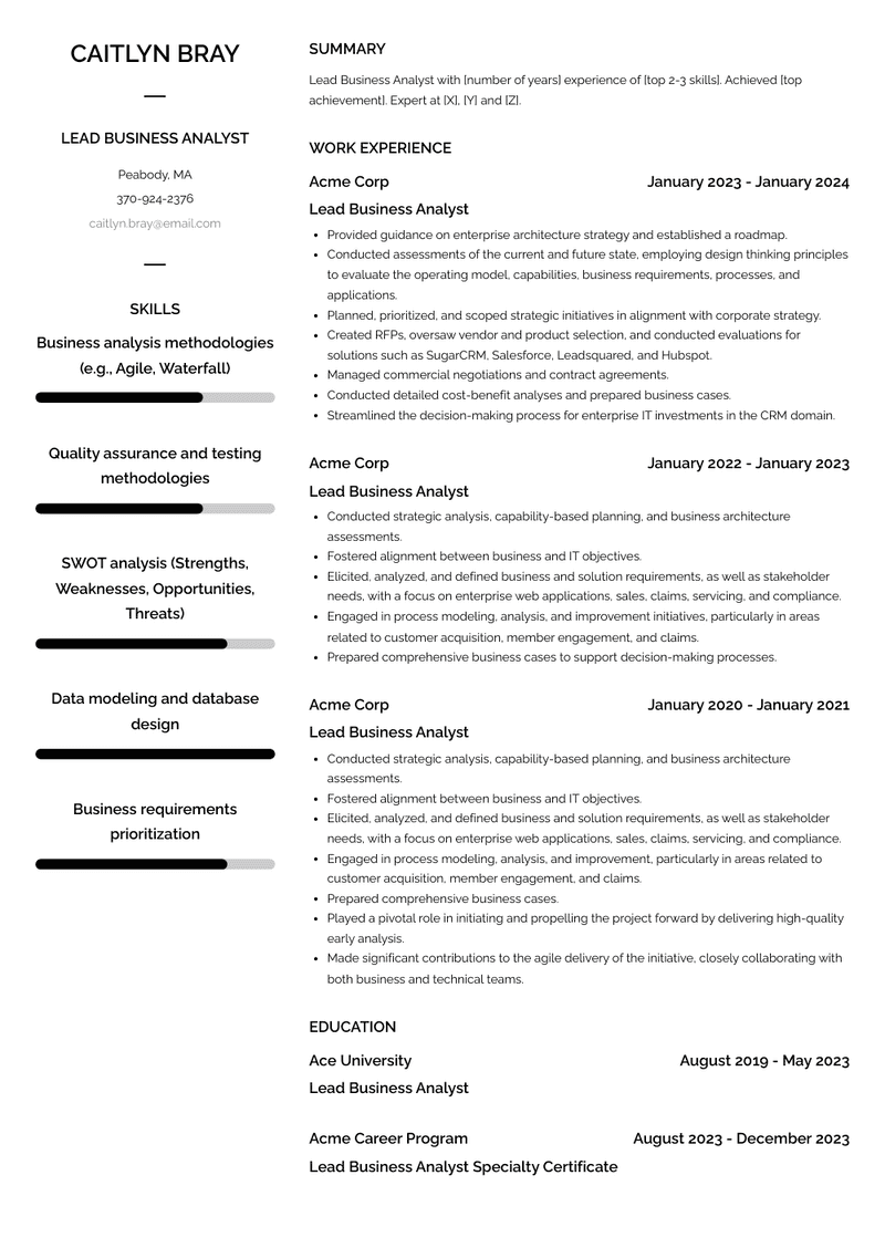 Lead Business Analyst Resume Sample and Template