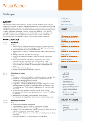 Web Designer CV Example and Template