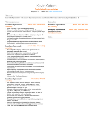 Route Sales Representative Resume Sample and Template