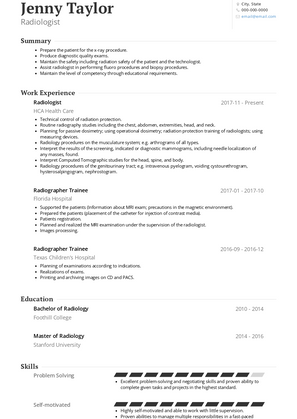 Radiologist Resume Sample and Template