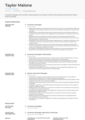 Contracts Manager Resume Sample and Template