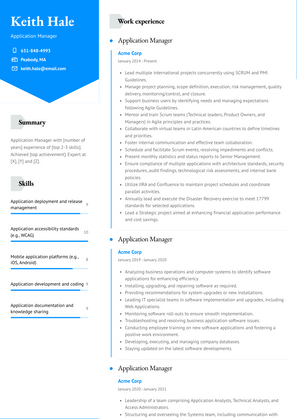 Application Manager Resume Sample and Template