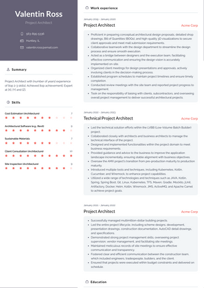 Project Architect Resume Sample and Template