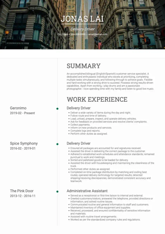 Delivery Driver Resume Objective Examples