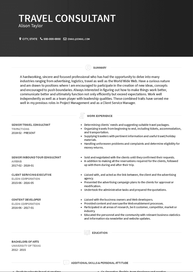 travel on resume example