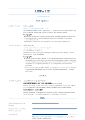 Victim Advocate Resume Sample and Template