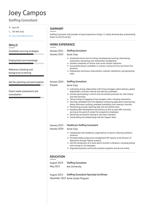 Staffing Consultant Resume Sample and Template