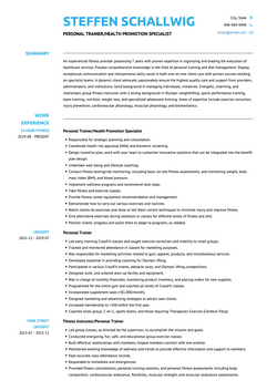 Personal Trainer Resume Sample and Template