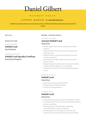 Softball Coach Resume Sample and Template