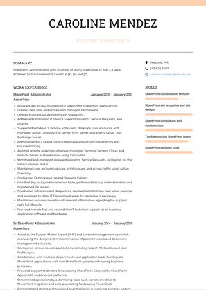 Sharepoint Administrator Resume Sample and Template