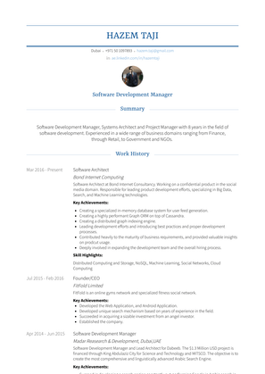 Software Development Manager Resume Sample and Template