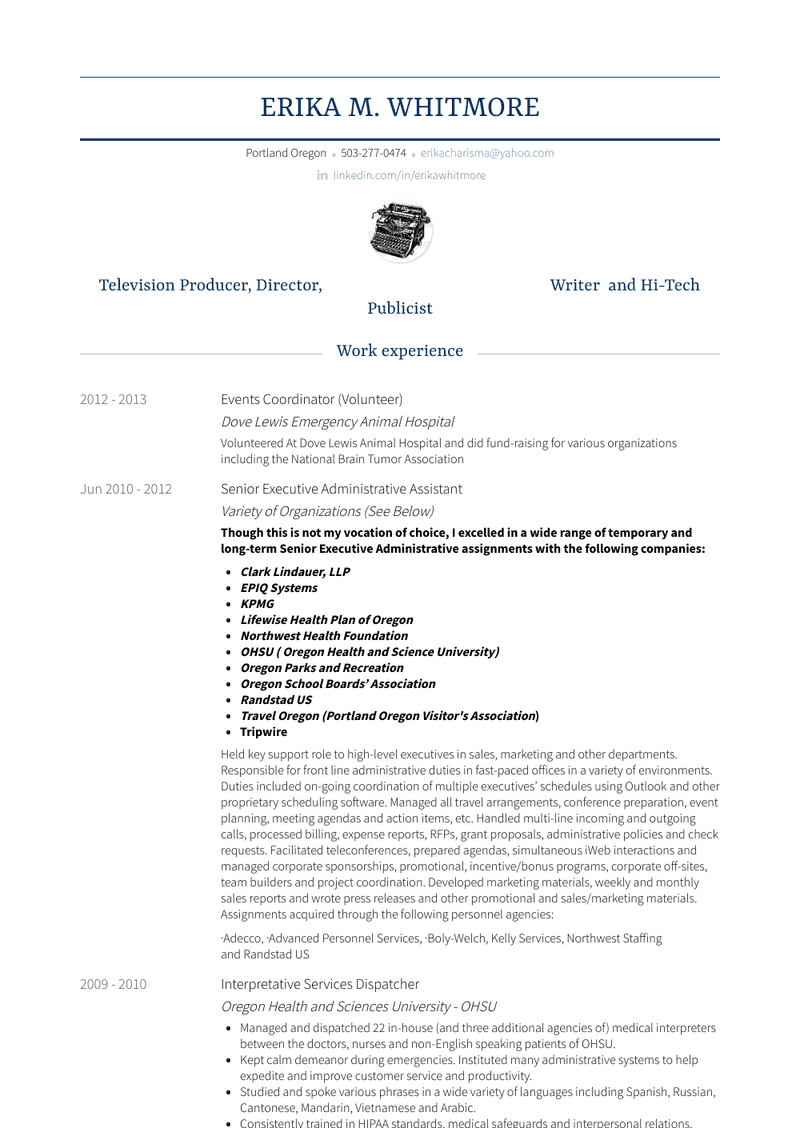 Senior Executive Administrative Assistant Resume Sample and Template
