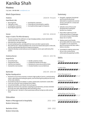 Hostess Resume Sample and Template