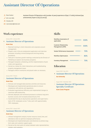 Assistant Director Of Operations Resume Sample and Template