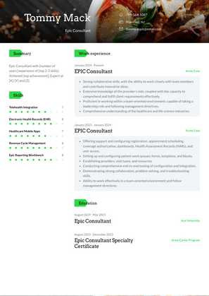 Epic Consultant Resume Sample and Template