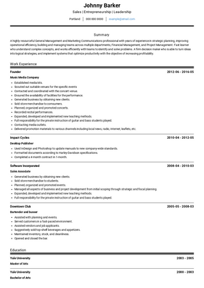 Entrepreneur Resume Sample and Template