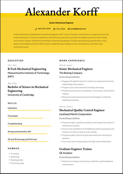 Senior Mechanical Engineer Resume Sample and Template