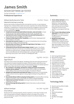 Senior Software QA Tester CV Example and Template