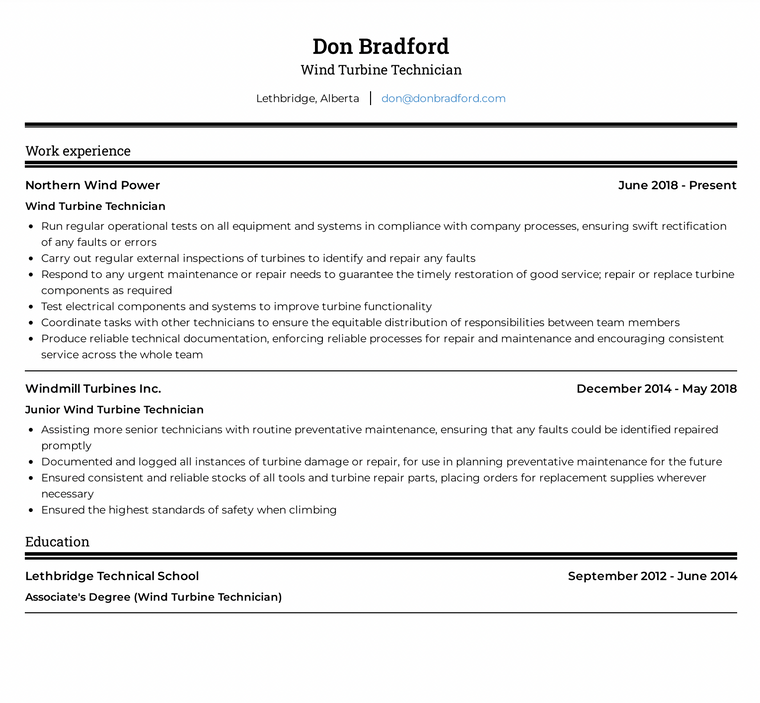 Wind Turbine Tech Resume Example