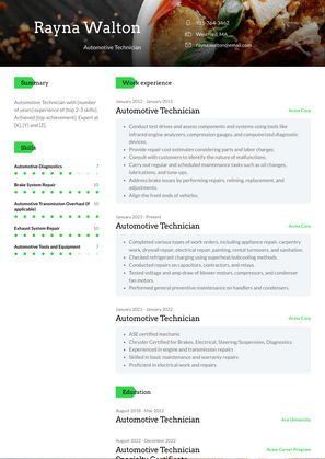 Automotive Technician Resume Sample and Template