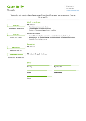 Tile Installer Resume Sample and Template