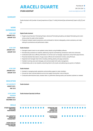 Studio Assistant Resume Sample and Template