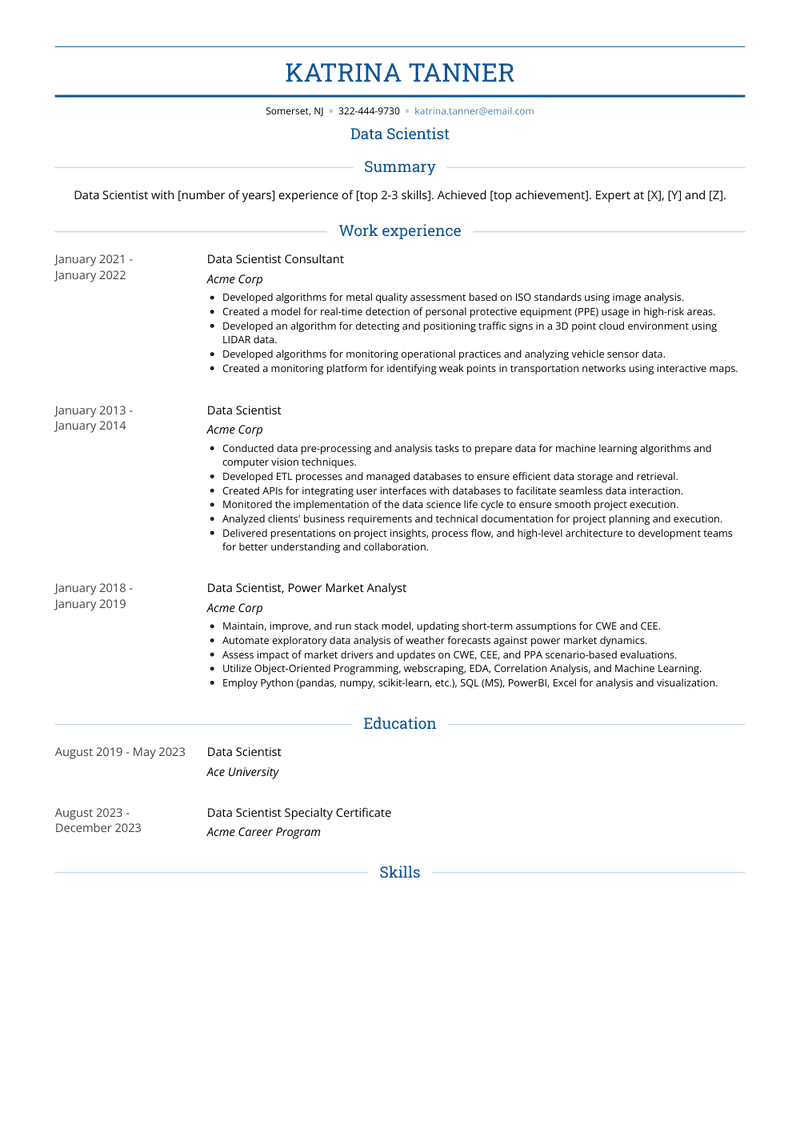 Data Scientist Resume Sample and Template