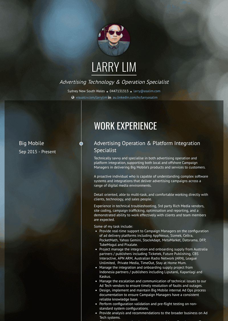 Advertising Technology Specialist (Mobile) Resume Sample and Template