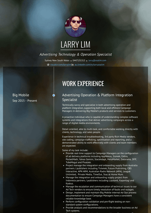Advertising Technology Specialist (Mobile) Resume Sample and Template