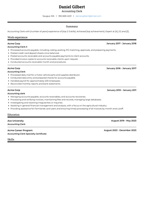 Accounting Clerk Resume Sample and Template
