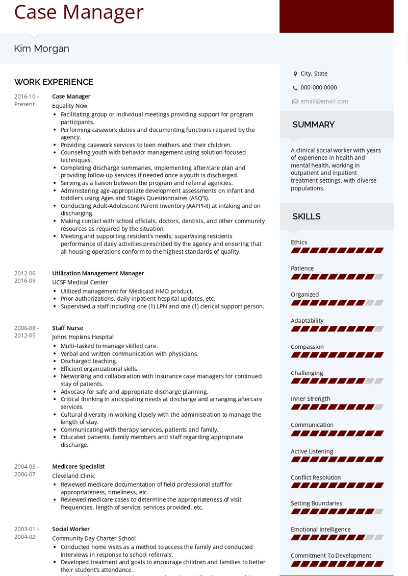 Case Manager Resume Sample and Template