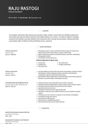 Virtual Assistant Resume Sample and Template
