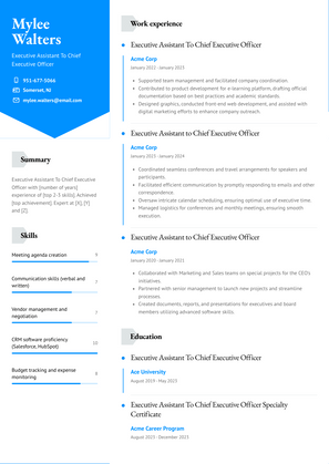 Executive Assistant To Chief Executive Officer Resume Sample and Template