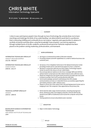 Information Technology Specialist Resume Sample and Template