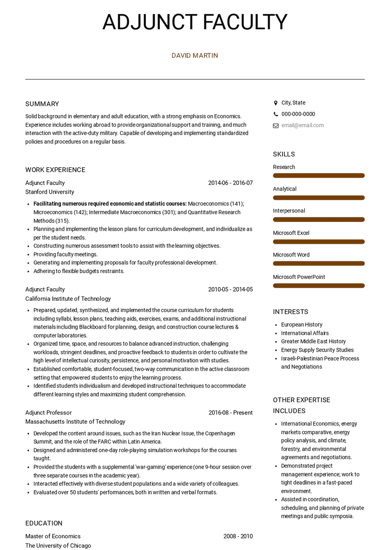 Adjunct Faculty Resume Sample and Template