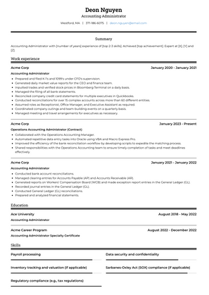 Accounting Administrator Resume Sample and Template