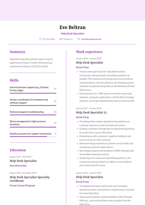 Help Desk Specialist Resume Sample and Template