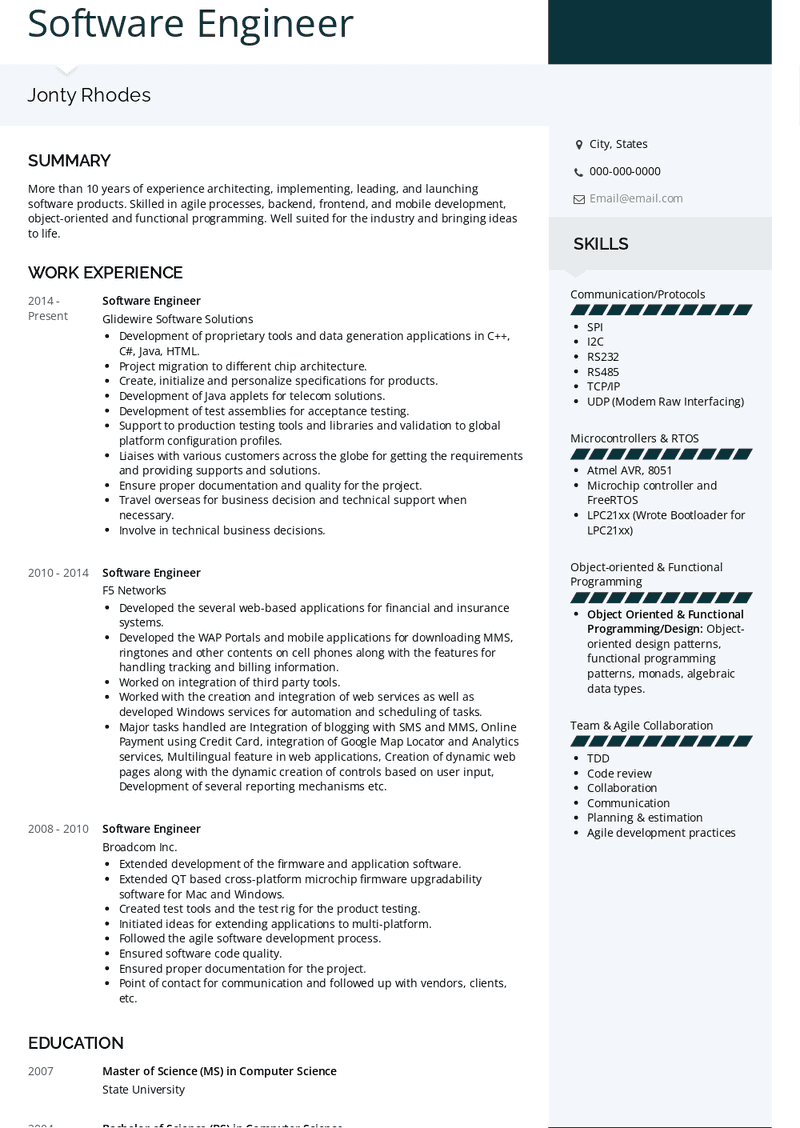 Software Engineer Resume Sample and Template