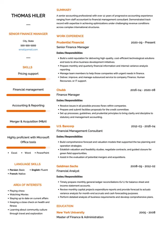 financial modelling resume skills