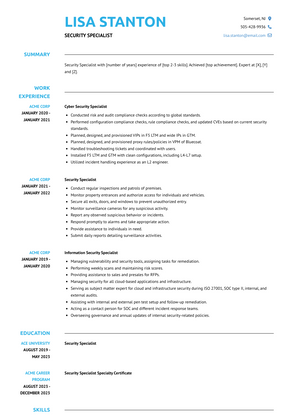 Security Specialist Resume Sample and Template