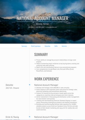 National Account Manager Resume Sample and Template