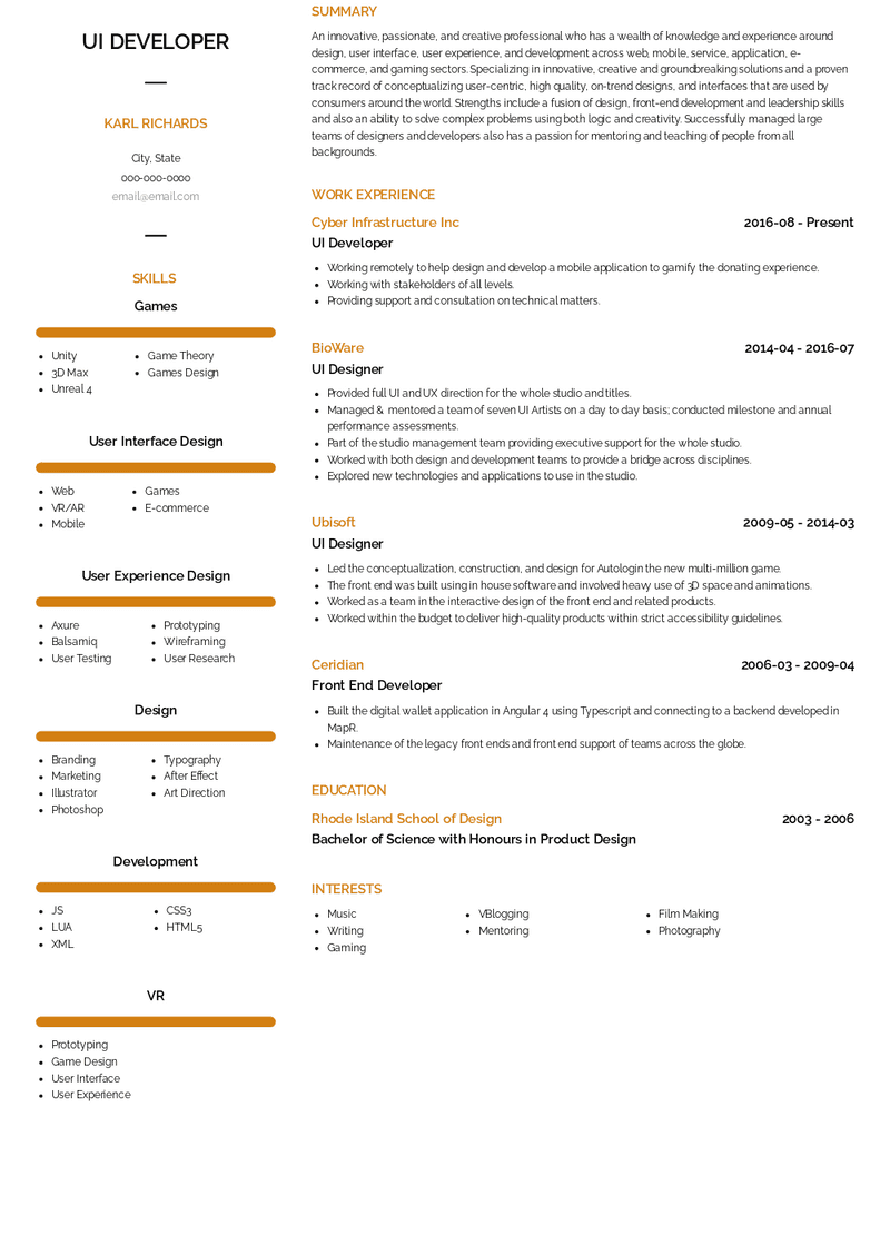 UI Developer Resume Sample and Template