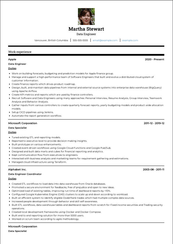 two page resume template with photo
