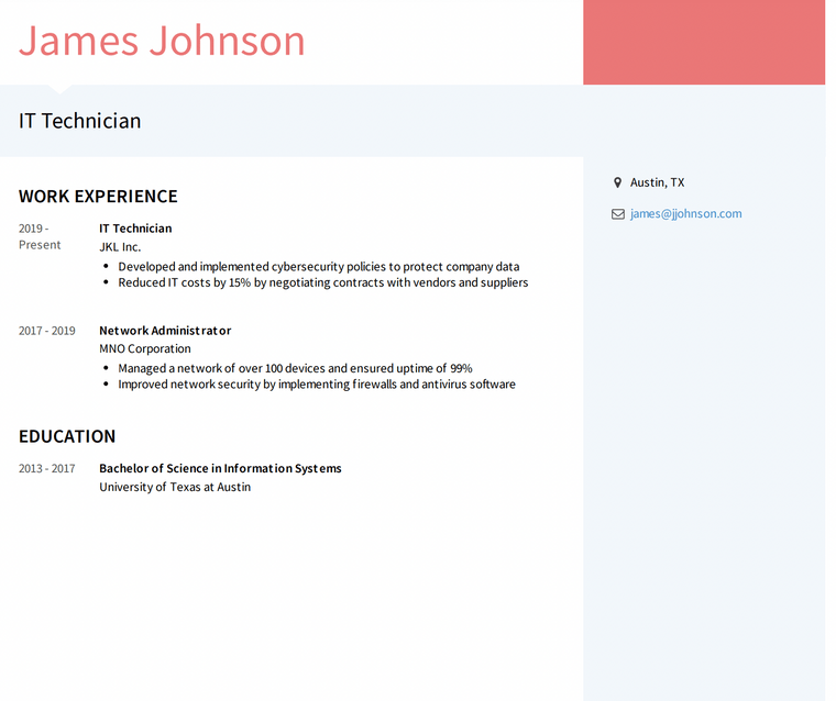 IT Technician Resume Example 2