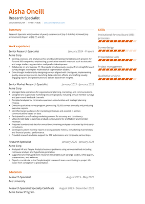 Research Specialist Resume Sample and Template