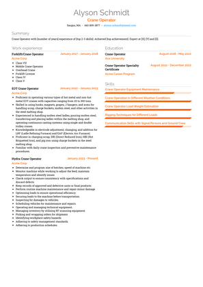 Crane Operator Resume Sample and Template