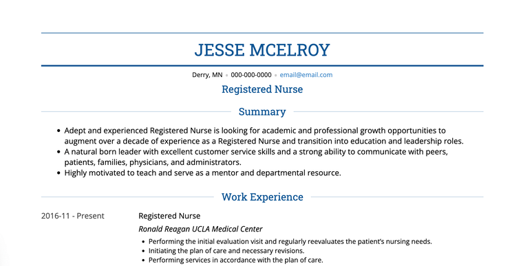 How to write a nursing CV: Monte template